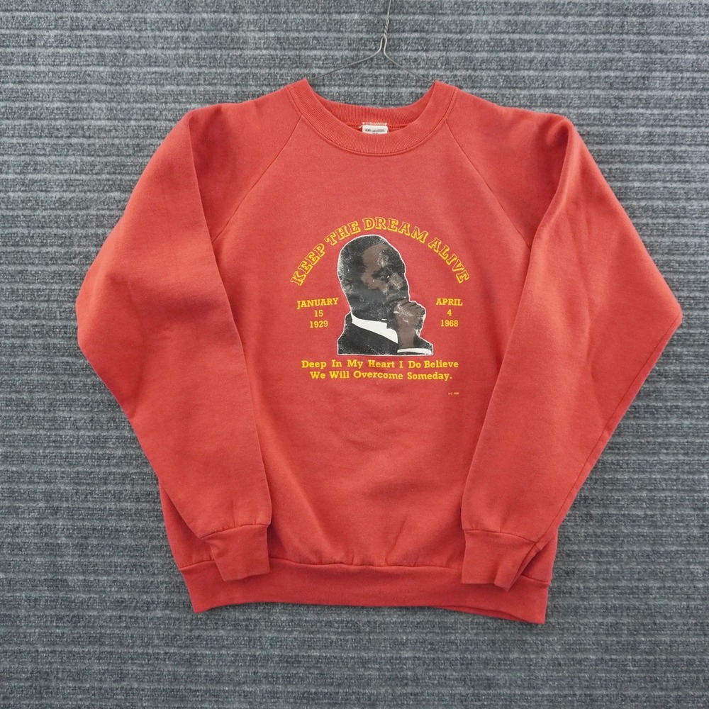 Vintage 80s Fruit of the Loom Sweatshirt Mens XXL Red MLK Keep The Dream Alive